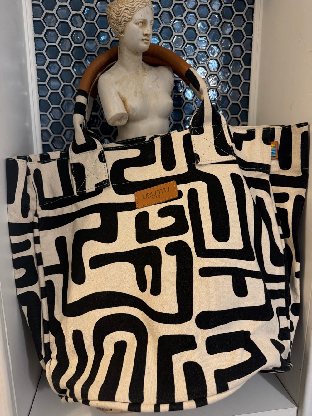 Ubuntu Life Black & Cream Canvas Tote and Dust Bag